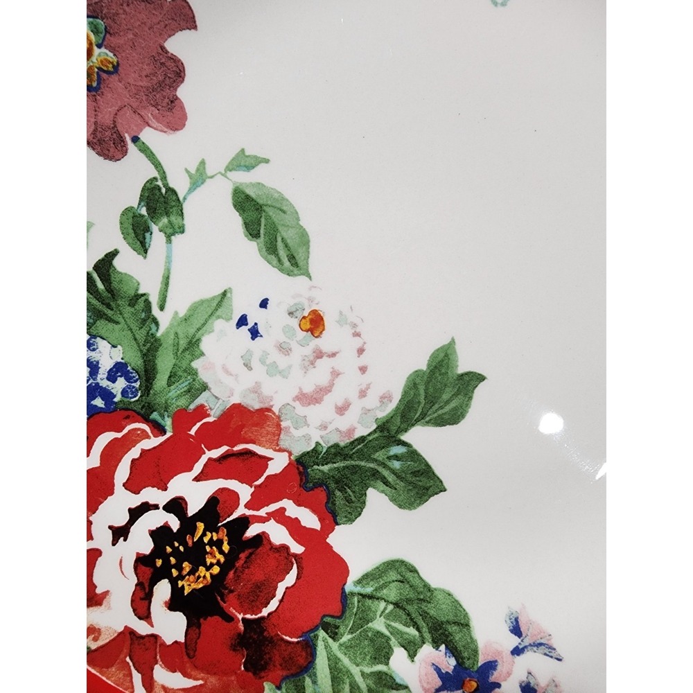 Pioneer Woman Red Trim Floral Flower Country Garden Dinner Plate 10" Scalloped - Picture 7 of 7